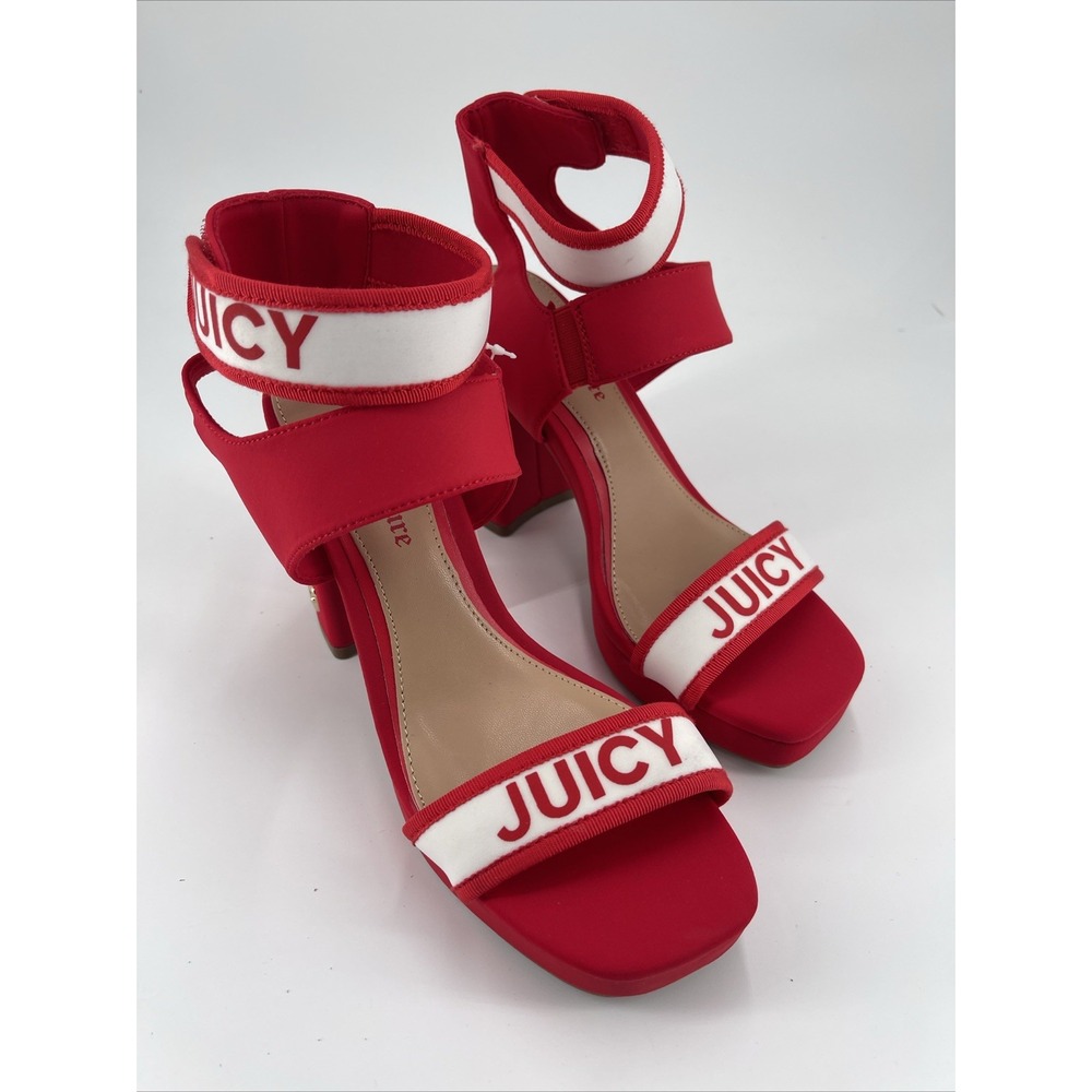 JUICY COUTURE Womens Red/White Logo Glisten Wedge Slingback 7.5M New